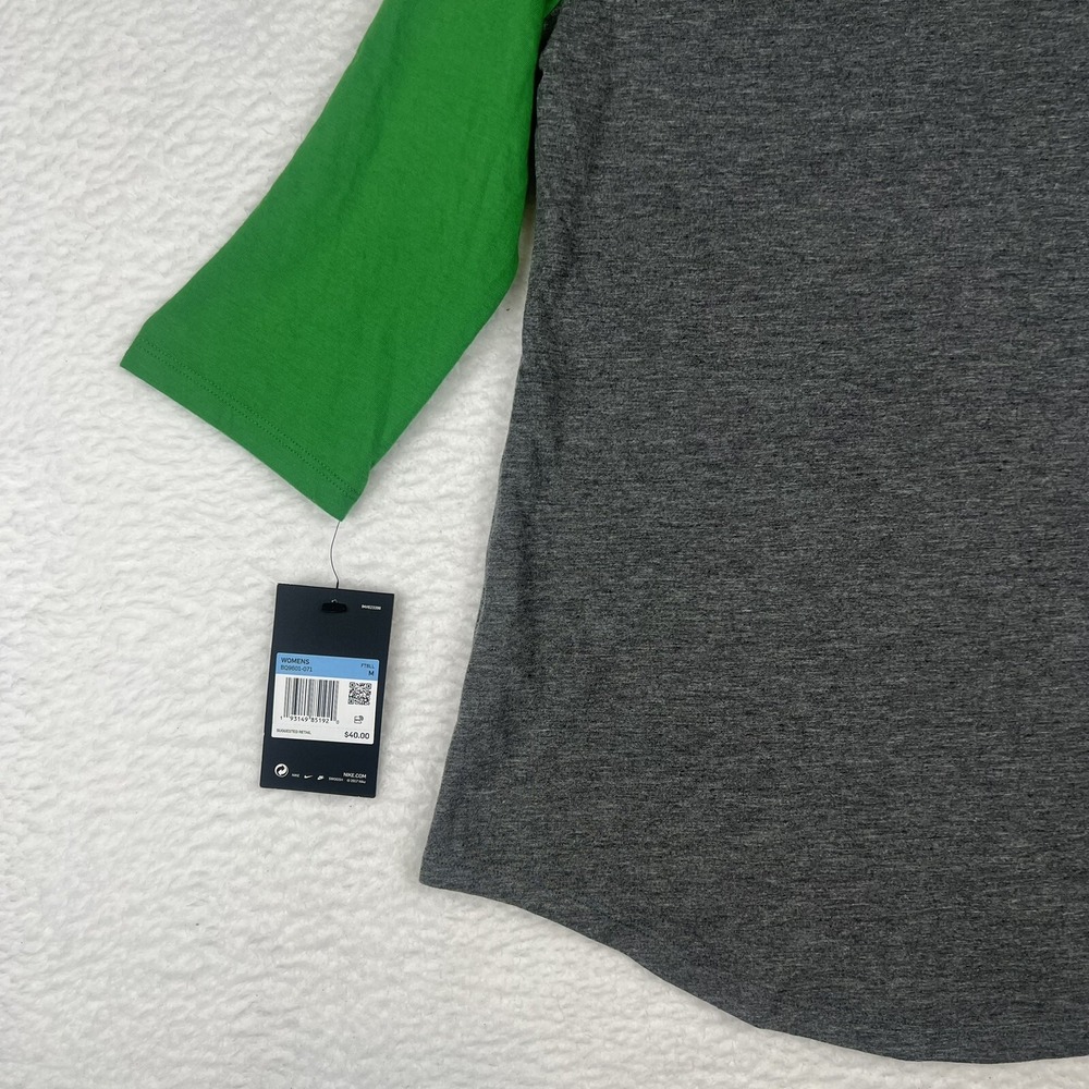 NWT‎ Nike Dri-Fit NCAA Oregon Ducks Green Gray 3/4 Sleeve Raglan Tee Women's M - Picture 11 of 16